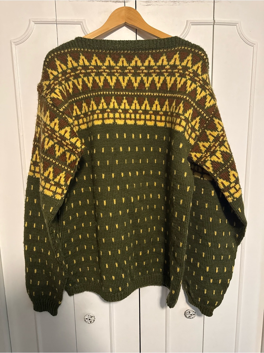 Olive & Mustard Wool fair aisle Patterned Crewneck Sweater - Picture 3 of 3
